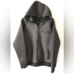 🔥Marc Ecko Black Gray Neoprene Zip-Up Hoodie Jacket Streetwear Y2K